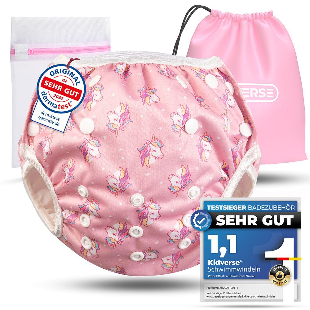 Wiederverwendbare Baby Schwimmwindel mit Druckknöpfen von 0-3 Jahre in rosa mit Einhorn Muster