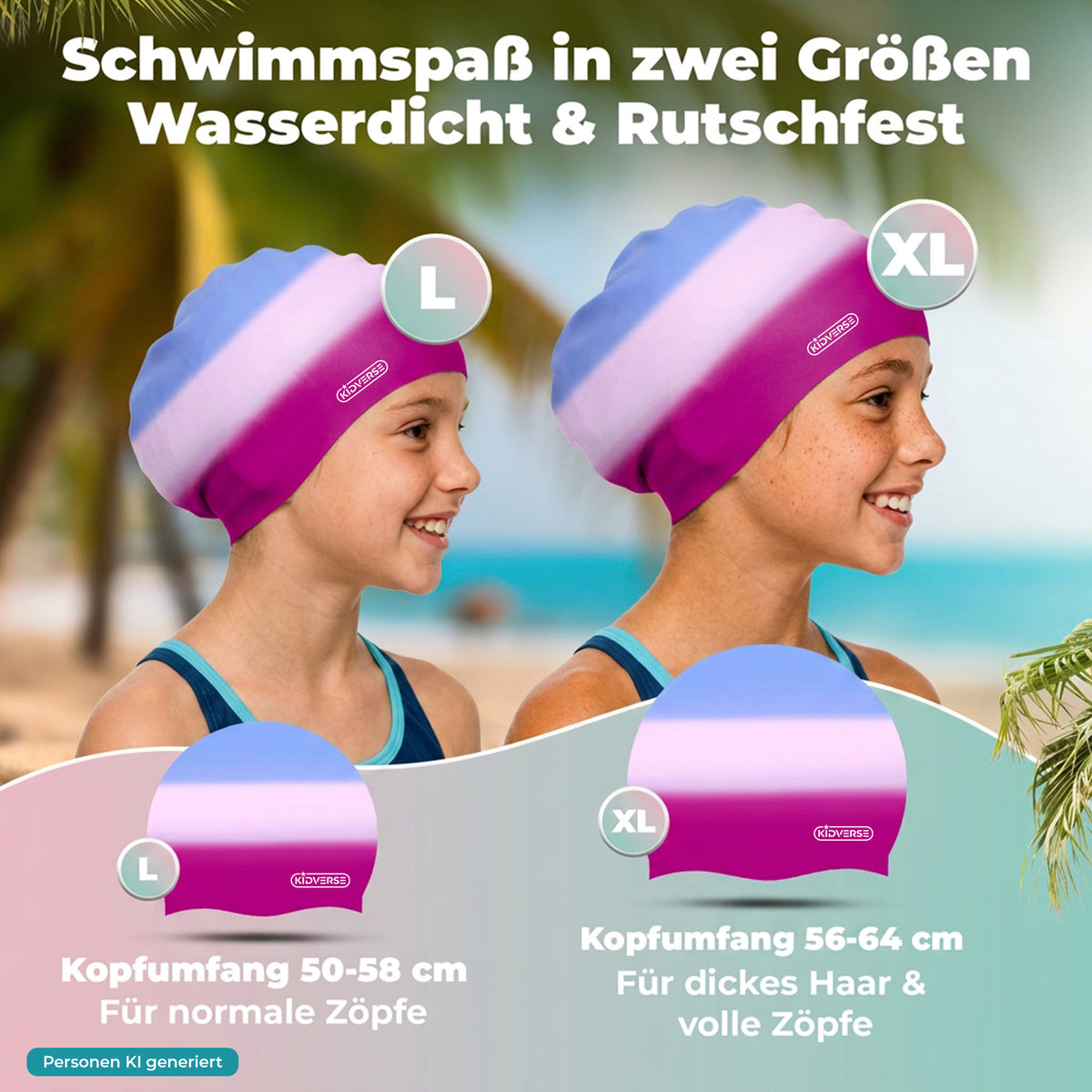 Größentabelle für die Kinderbadekappen