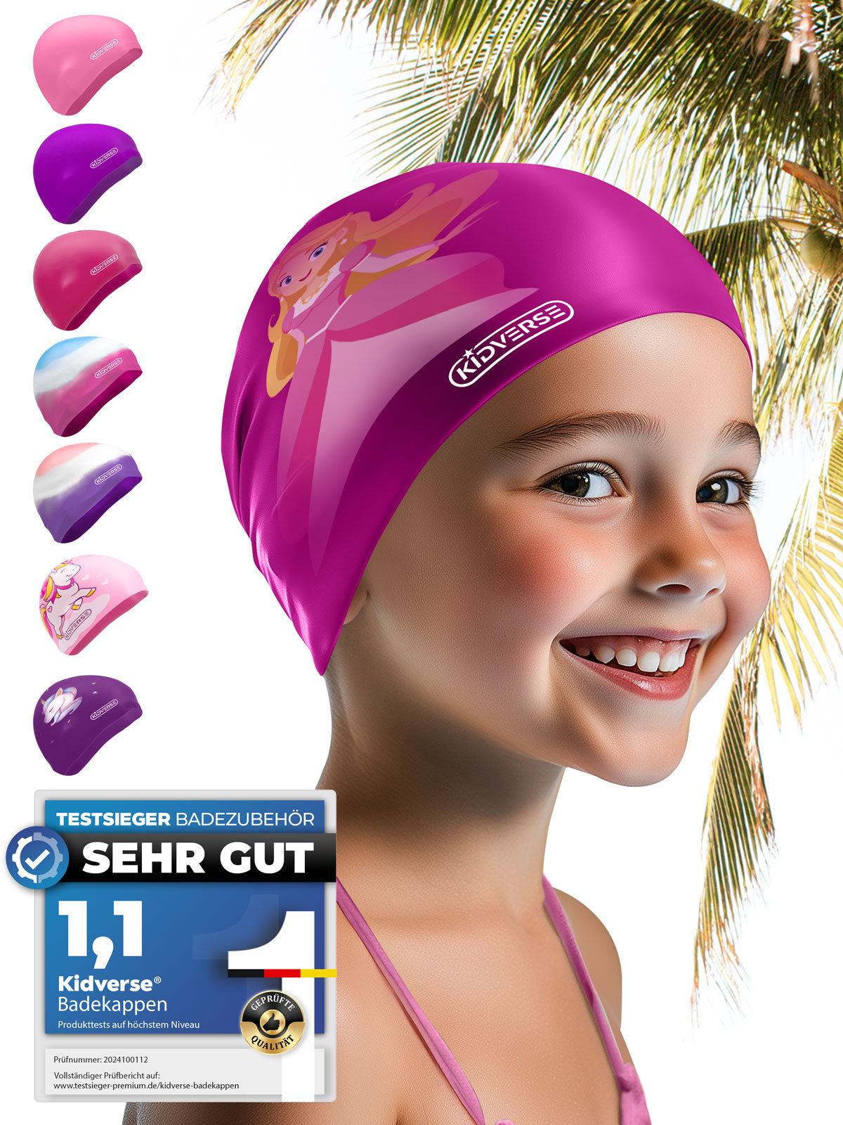 Kinder Badekappen für Mädchen von 2-12 Jahren