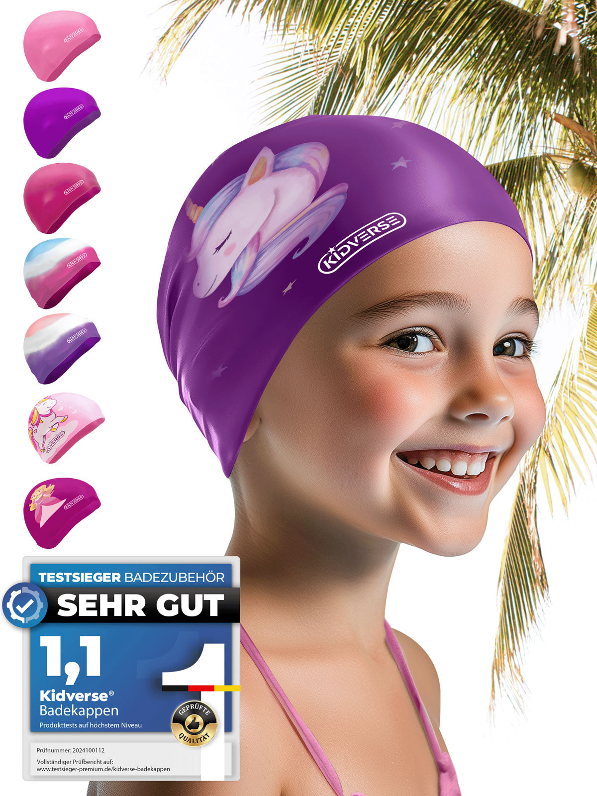 Kinder Badekappen für Mädchen von 2-12 Jahren
