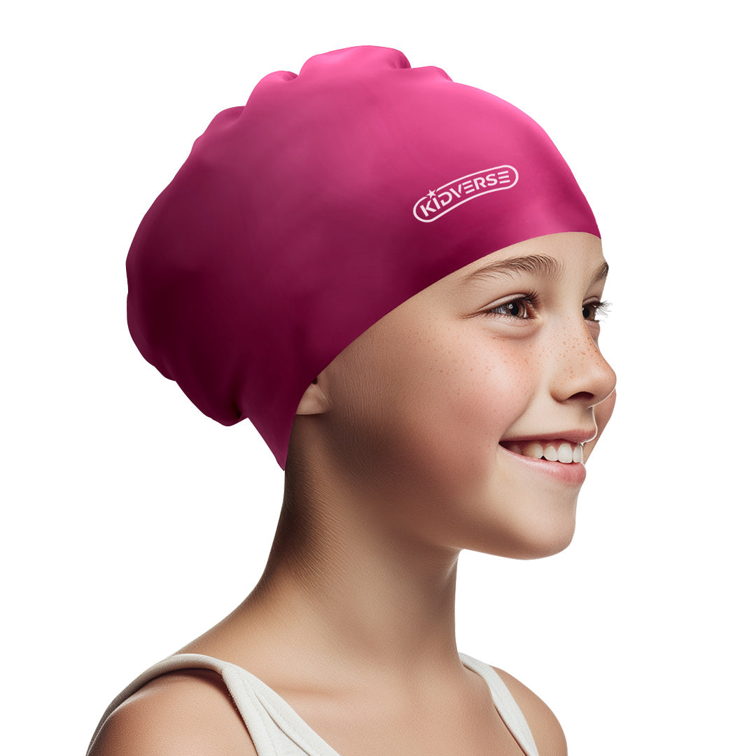 Kinderbadekappe für Mädchen mit langen Haaren in der Farbe Pink