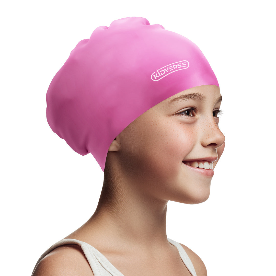 Kinderbadekappe für Mädchen mit langen Haaren in der Farbe Rosa