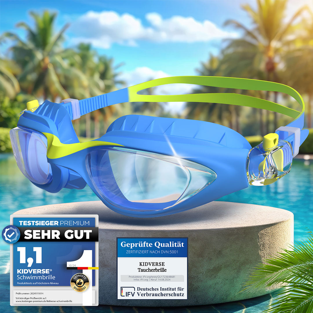 Schwimmbrille für Kinder von 3 bis 13 Jahren in gelb blau