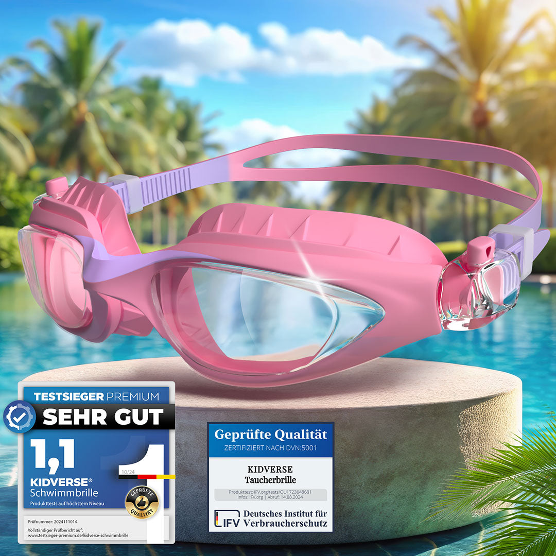 Schwimmbrille für Kinder von 3 bis 13 Jahren in pink lila