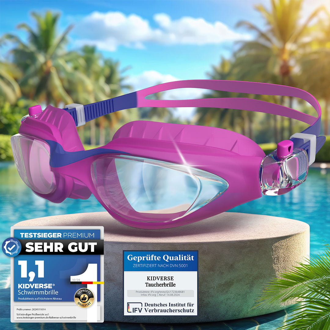 Schwimmbrille für Kinder von 3 bis 13 Jahren in violett blau