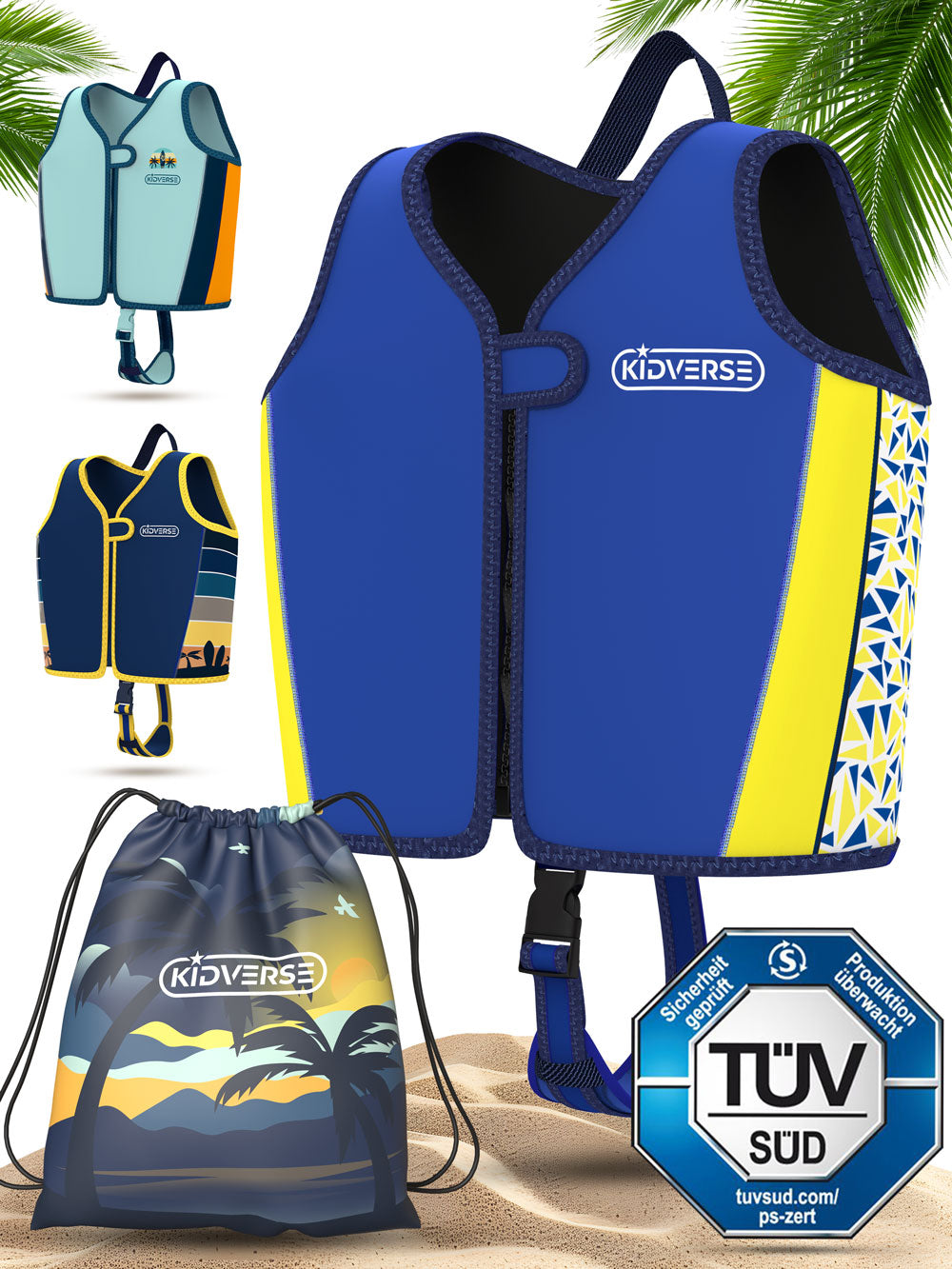 Kinderschwimmweste für Jungen von 2-6 Jahren in Lila in Blau Gelb