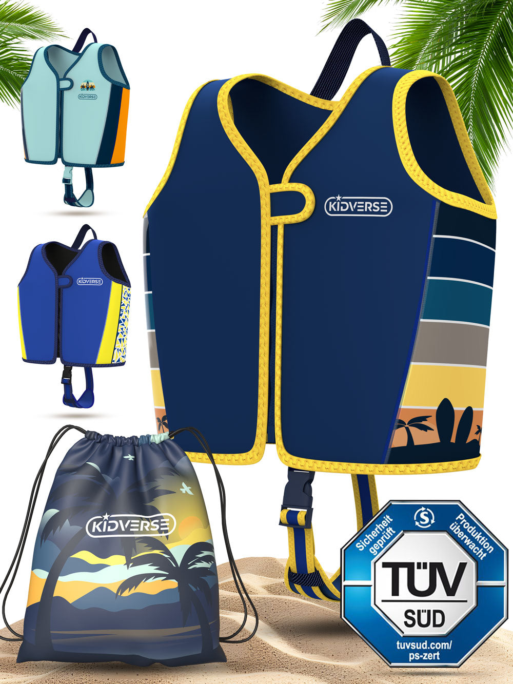 Kinderschwimmweste für Jungen von 2-6 Jahren in Lila mit dunkelblau