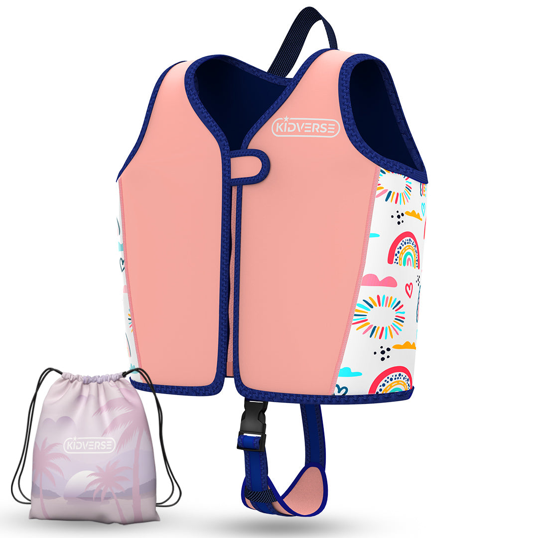 Kinderschwimmweste für Mädchen von 2-6 Jahren in Rosa und Weiß mit Einhorn Motiv