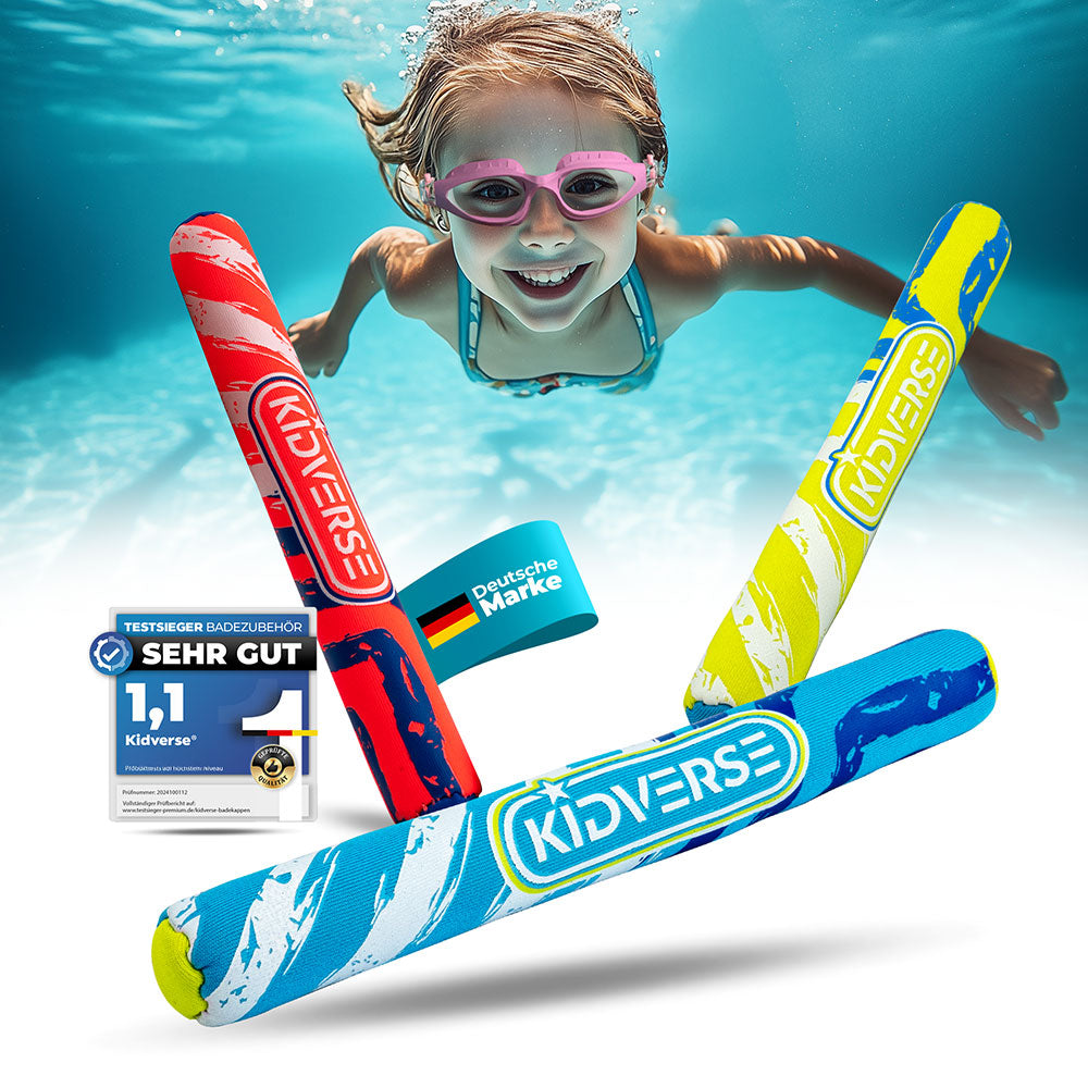 Tauchstäbe für Kinder in den Farben Rot, Blau und Gelb