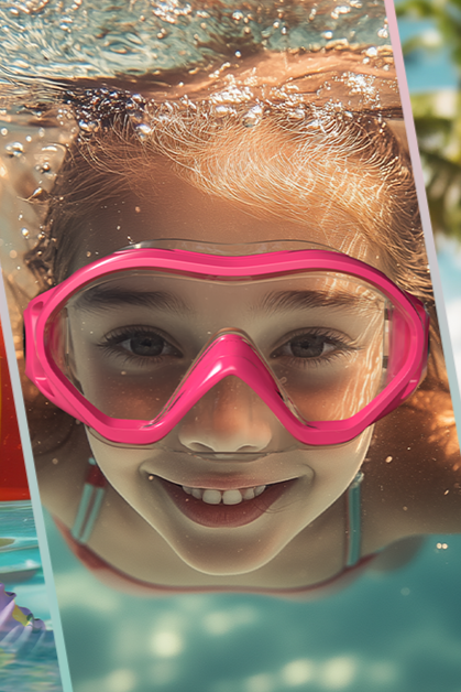 Kind taucht mit einer rosafarbenen Kinder-Taucherbrille
