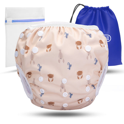 Wiederverwendbare Baby Schwimmwindel mit Druckknöpfen von 0-3 Jahre in beige mit Krabben Muster