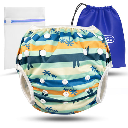 Wiederverwendbare Baby Schwimmwindel mit Druckknöpfen von 0-3 Jahre in Türkis mit Palmen Muster