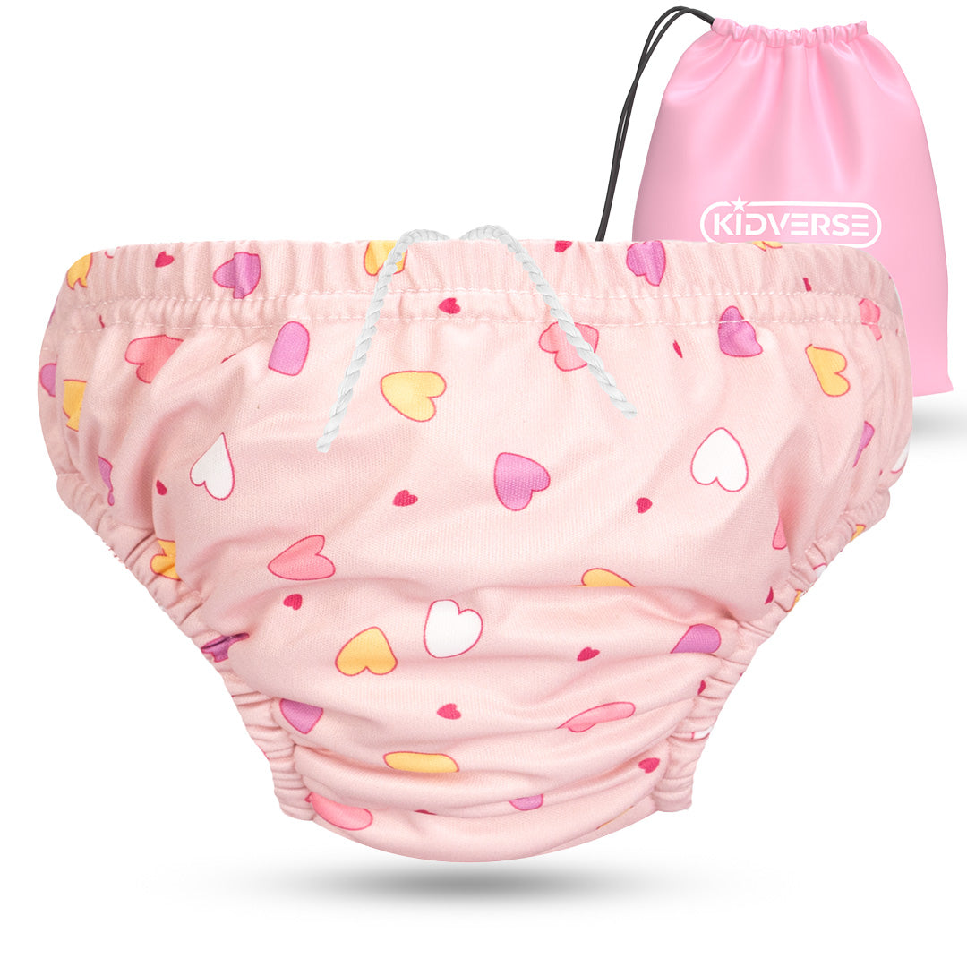 Wiederverwendbare Baby Schwimmwindel mit Gummibund 0-24 Monate in Pink mit Herz Muster