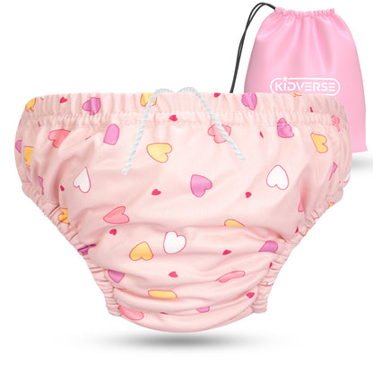 Wiederverwendbare Baby Schwimmwindel mit Gummibund 0-24 Monate in Pink mit Herz Muster