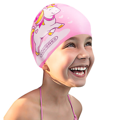 Kinderbadekappe für Mädchen in Rosa mit Einhorn Motiv