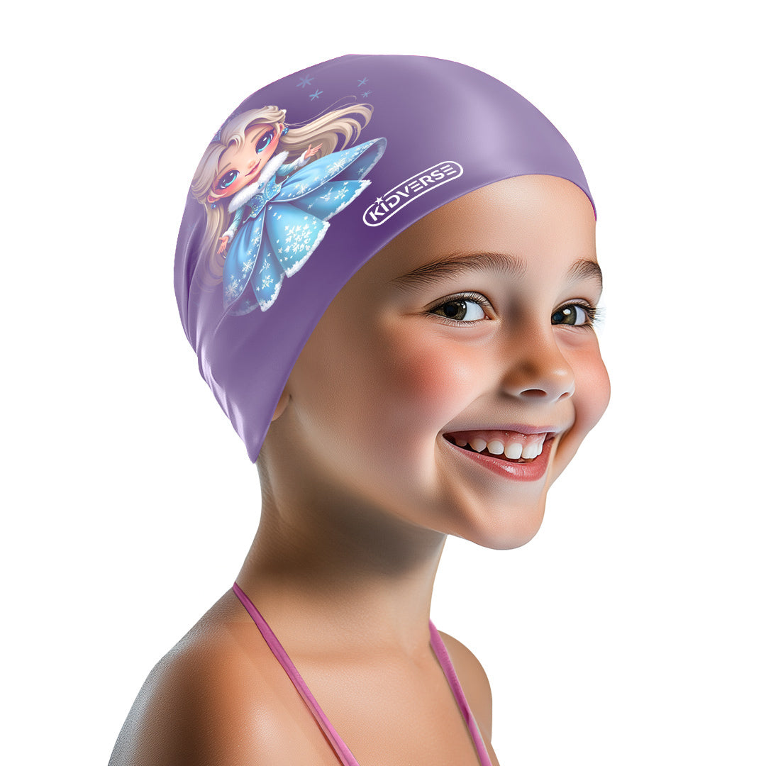 Kinderbadekappe für Mädchen in Violett mit Eiskönigin Motiv