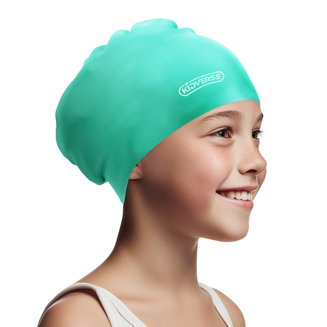 Kinderbadekappe für Mädchen mit langen Haaren in der Farbe Mint