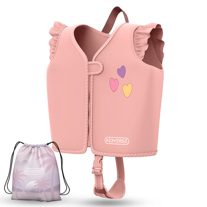 Kinderschwimmweste für Mädchen von 2-6 Jahren in Rosa mit Herz Muster