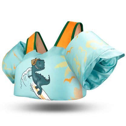 Schwimmweste mit Schwimmflügel für Kinder in Grün mit Dino Muster