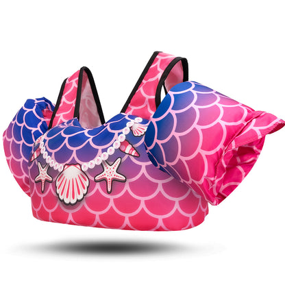 Kinder-Schwimmweste mit integrierten Schwimmflügeln in pink mit Muschel Muster