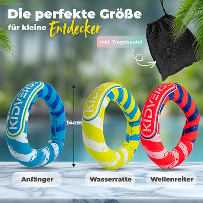 Größendarstellung der Tacuhringe für Kinder 14cm. Text: Die perfekte Größe für kleine Entdecker